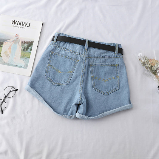 Women's High Waist Curled Denim Shorts