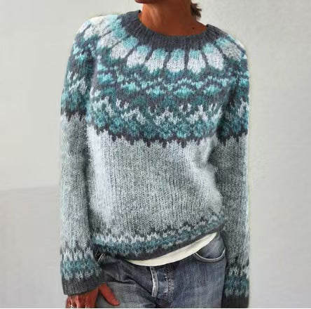 Round Neck Multicolor Loose Fashion Pullover Sweater