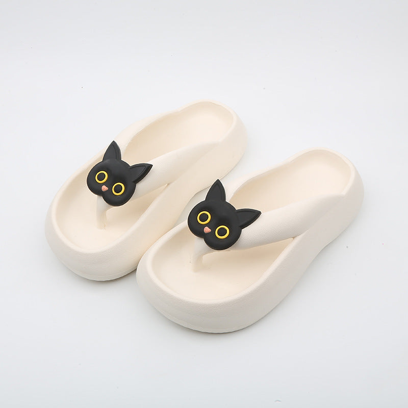Black And White Cat Flip Flops Women's Outer Wear Thick Bottom
