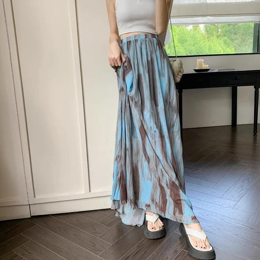 Retro Tie-dye High-waisted Slimming A-line Skirt