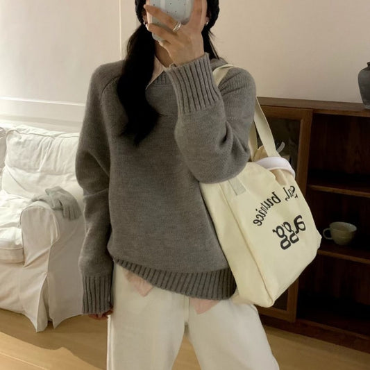 Solid Color Pullover Design Women's Knitted Top