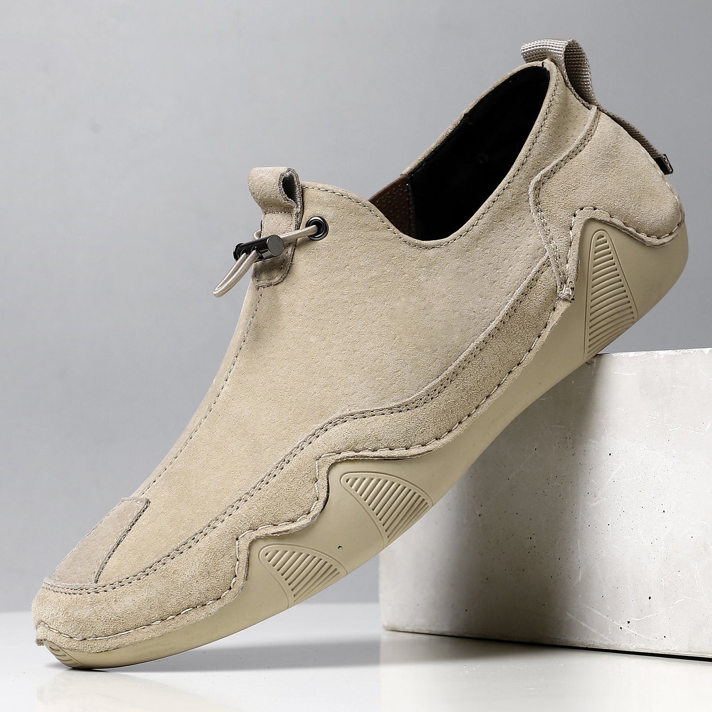 Herresko i læder, afslappede, åndbare, slip-on