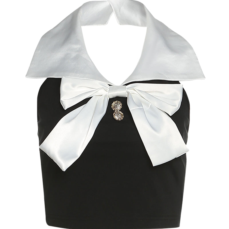 Dame Niche Kort Halterneck Top Med Sløjfe Design