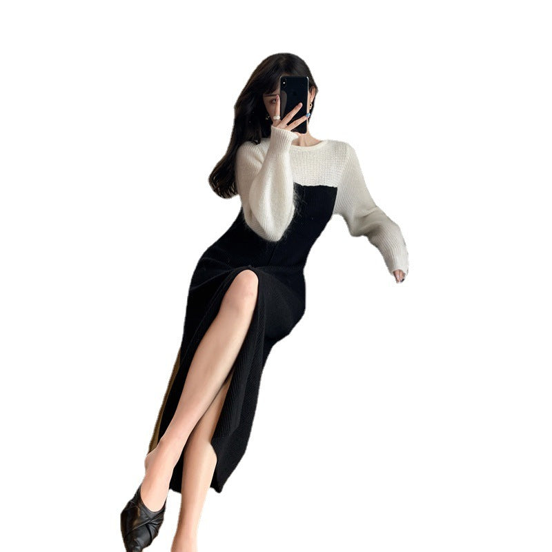 Fashionable Temperament Black Knitted Dress For Women