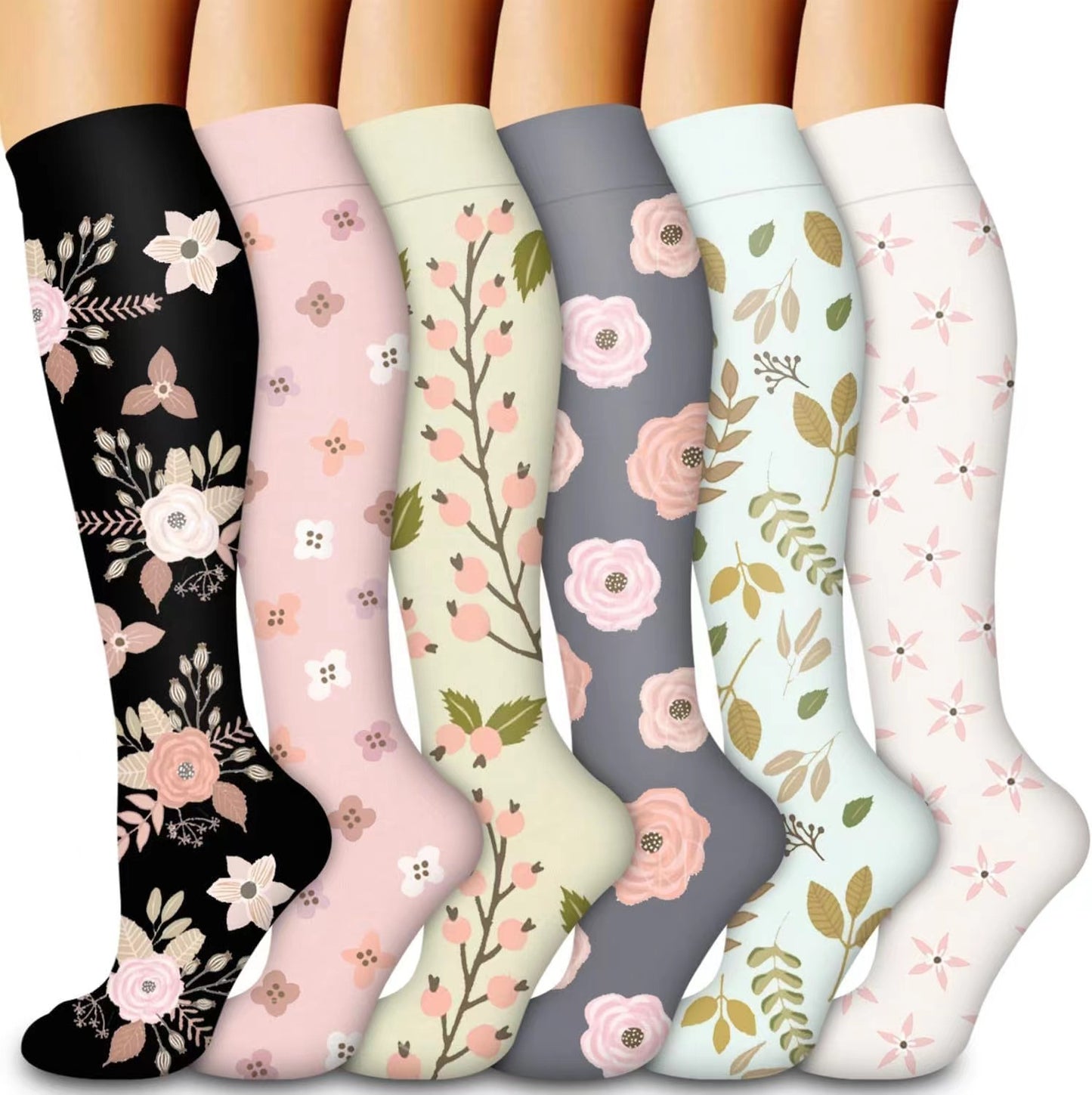 Combination Pattern Long Tube Sports Compression Stockings 6 Pairs