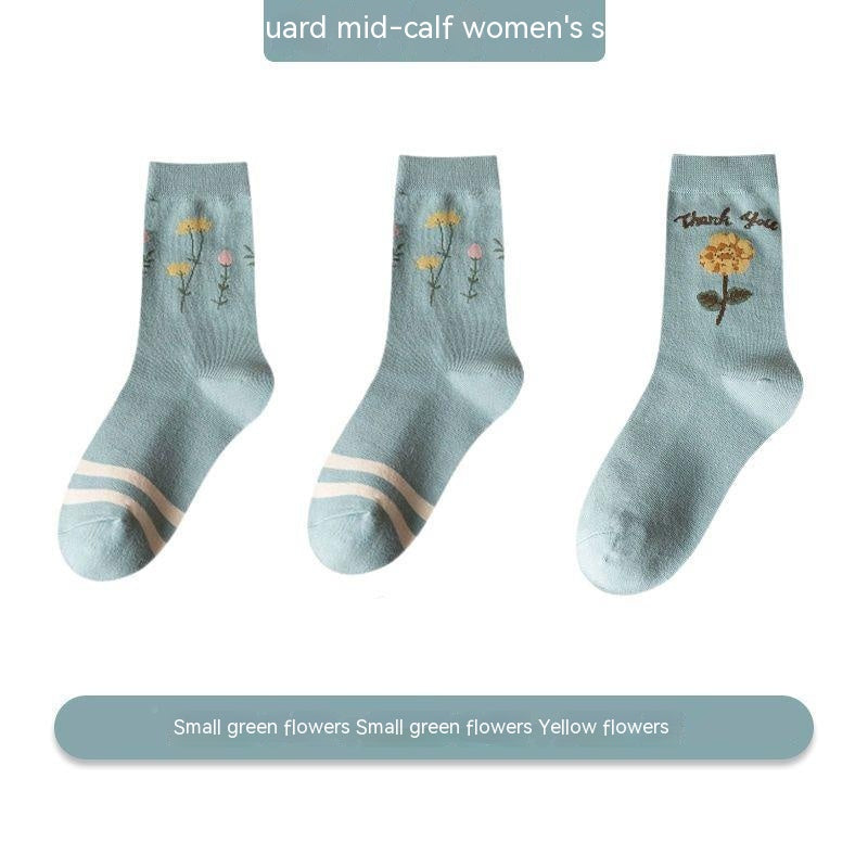 Women's Versatile Leisure Pure Cotton Mid-calf Length Socks Sweat Absorbing And Deodorant