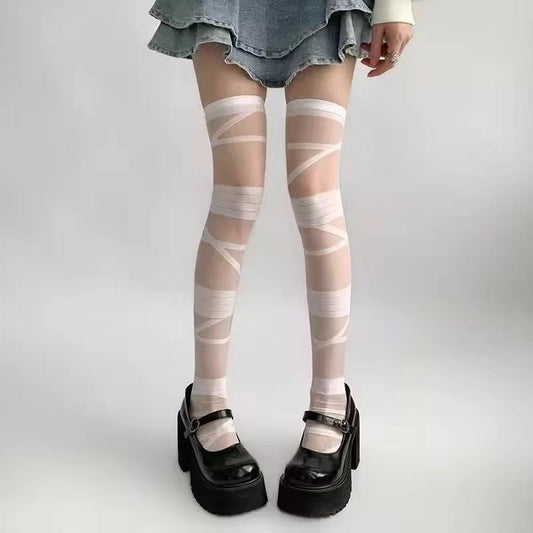 Bandage Stockings For Women Pure Alluring Lolita Style In Sweet White