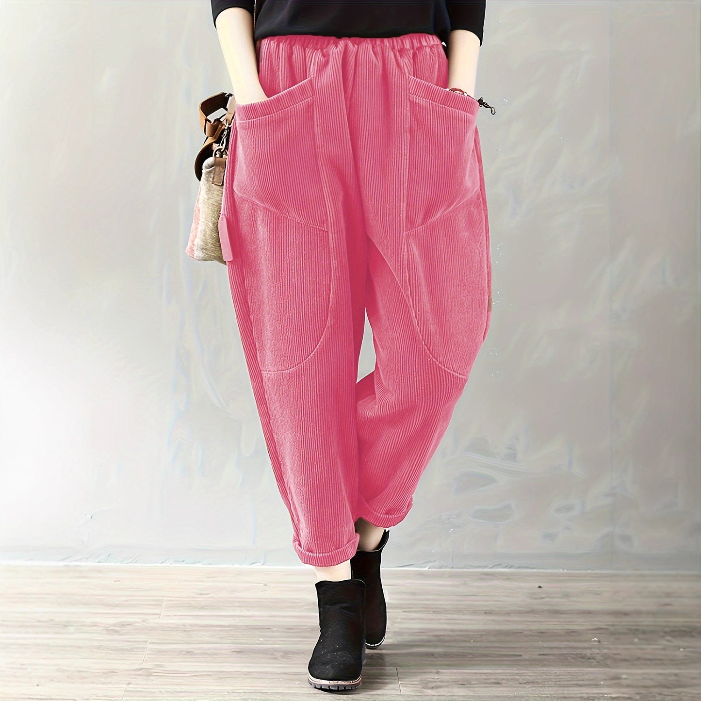 Autumn And Winter Elastic Waist Large Size Fashion Corduroy Loose Pants