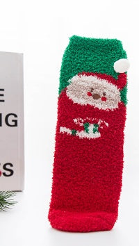 Christmas Stocking Triangle Boxed Coral Velvet Floor Socks Thickened
