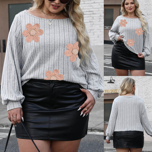 Loose Plus Size Women's Embroidered Flower Bead Stitching Sweater