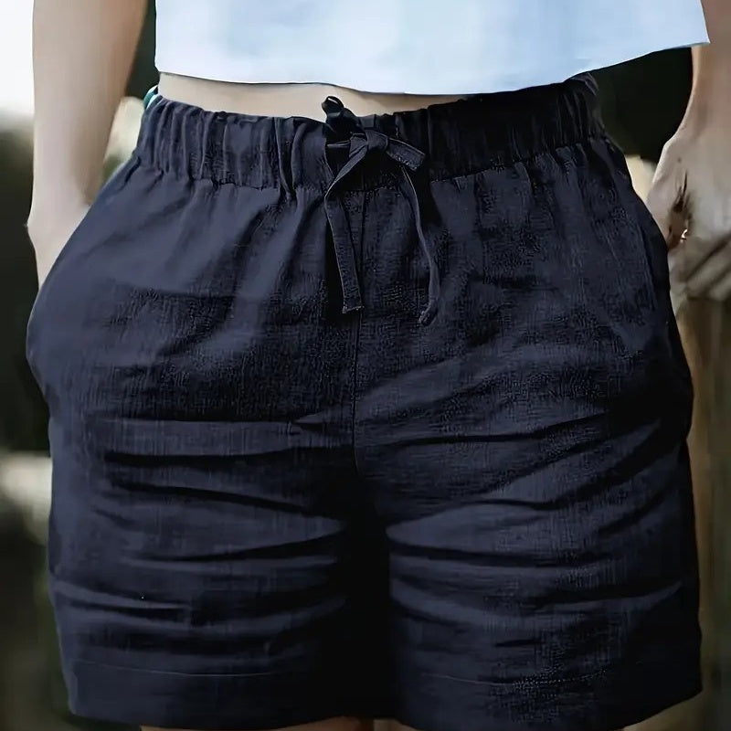 Women's High-Waist Casual Shorts With Elastic Drawstring Waistband