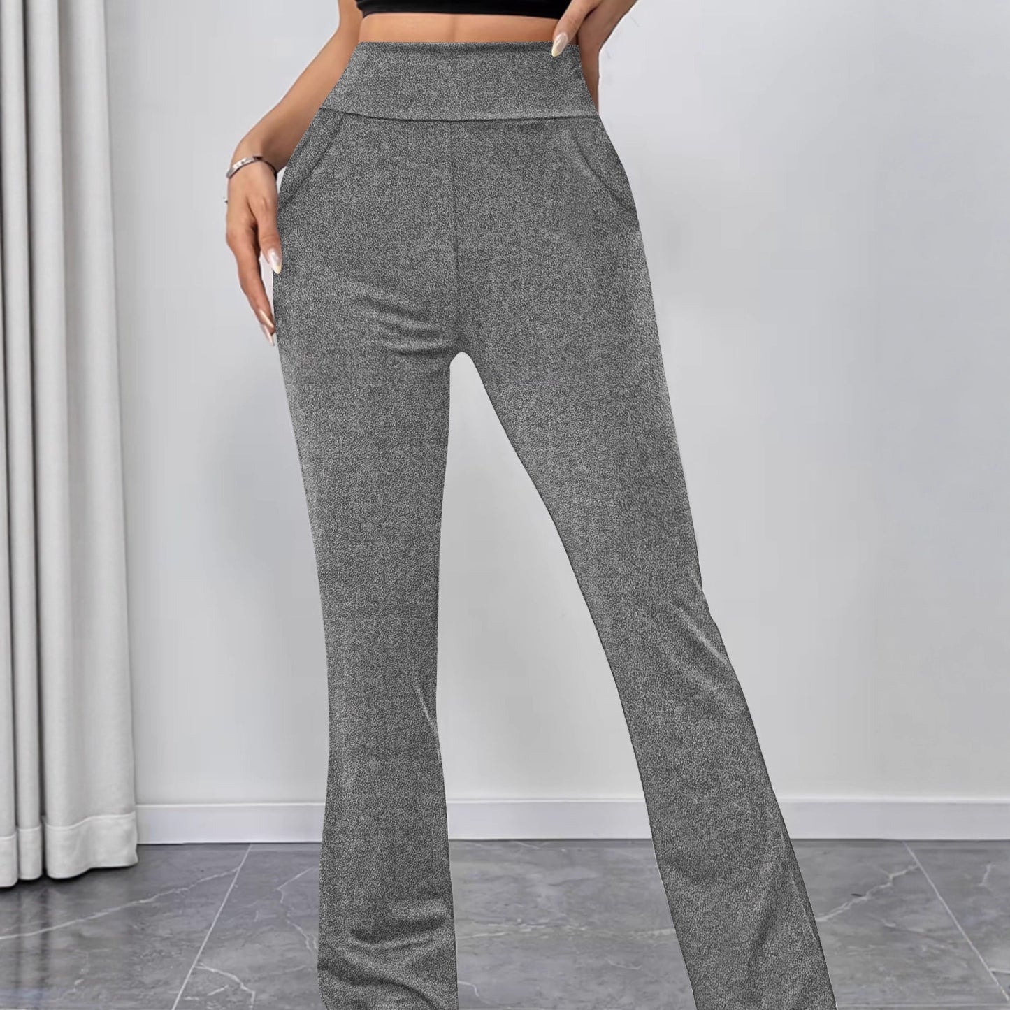 Womens Slimming Solid-Color High-Waist Flared Yoga Pants With Butt-Lifting Design
