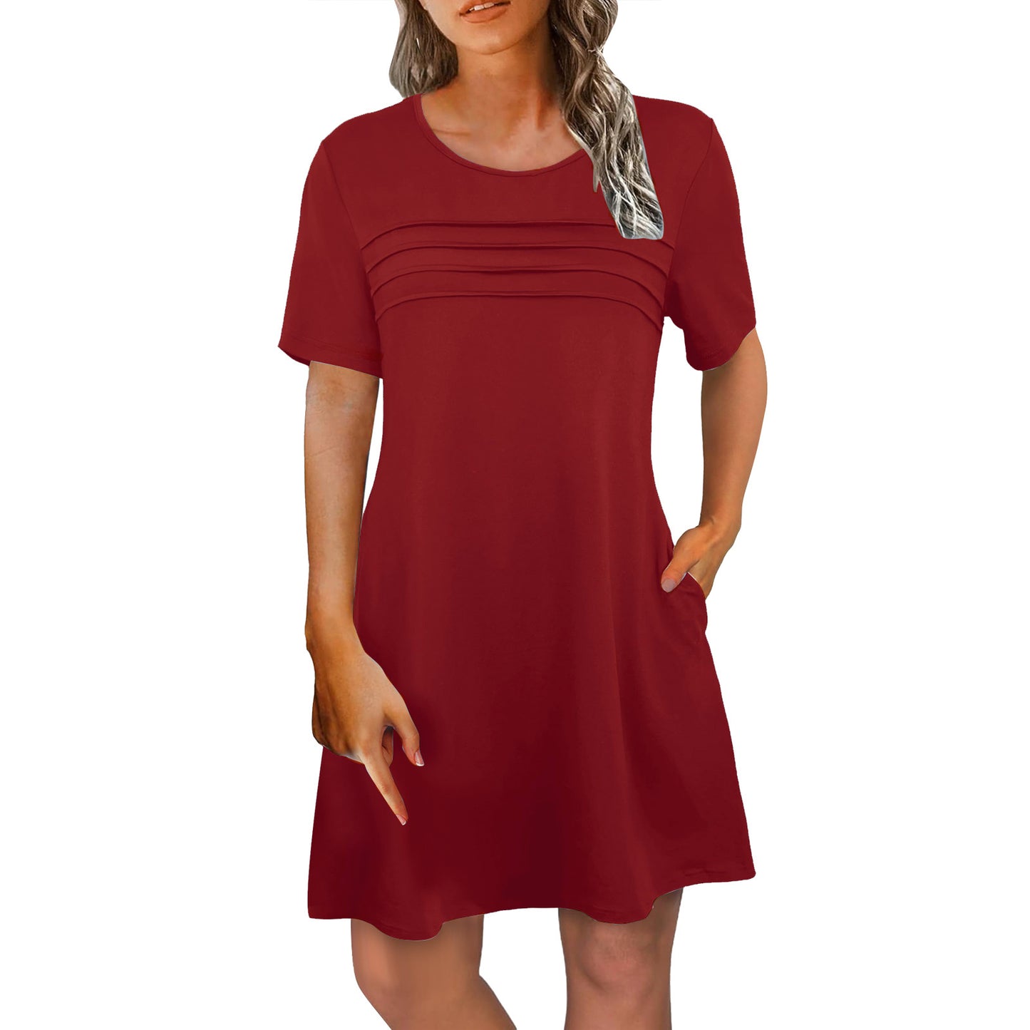 Casual Short-sleeve Belted Mid-length Summer Dress