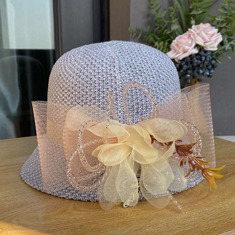 Women's Fashion Big Net Flower Knit Breathable Sun-shade Beach Hat