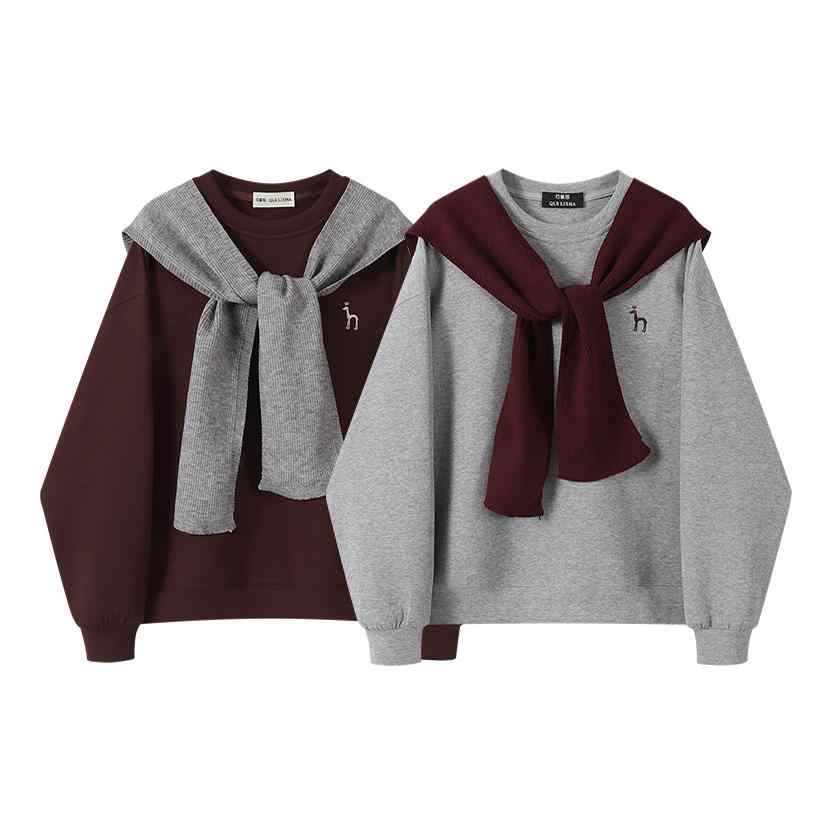 Round Neck Loose Sweatshirt Coat Women's Top