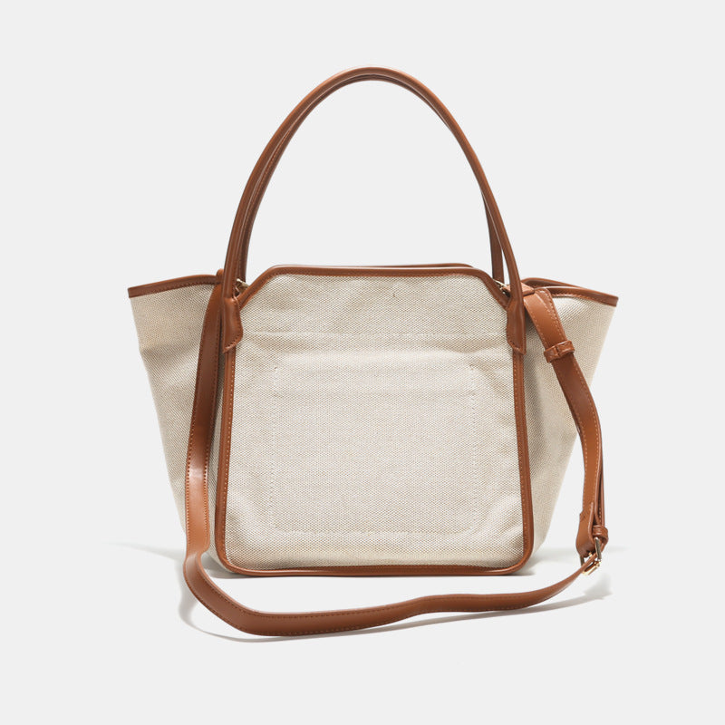 Canvas Leather Patchwork Bag Two Color One Shoulder Messenger Handbag