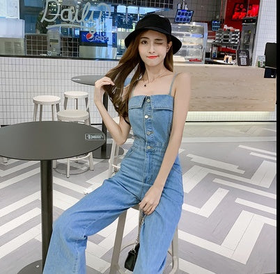 Forår Og Sommer Koreansk Version Tube Top Viser Tynd Brede Ben Ni-punkts Jumpsuit