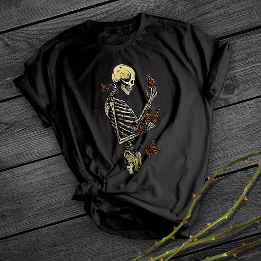 European And American Skull Rose Print Short Sleeve