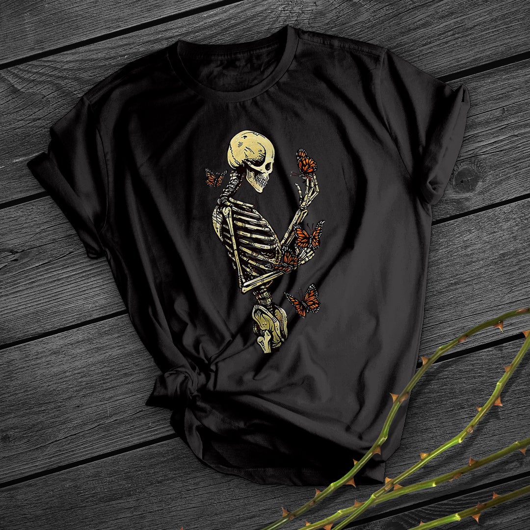 European And American Skull Rose Print Short Sleeve