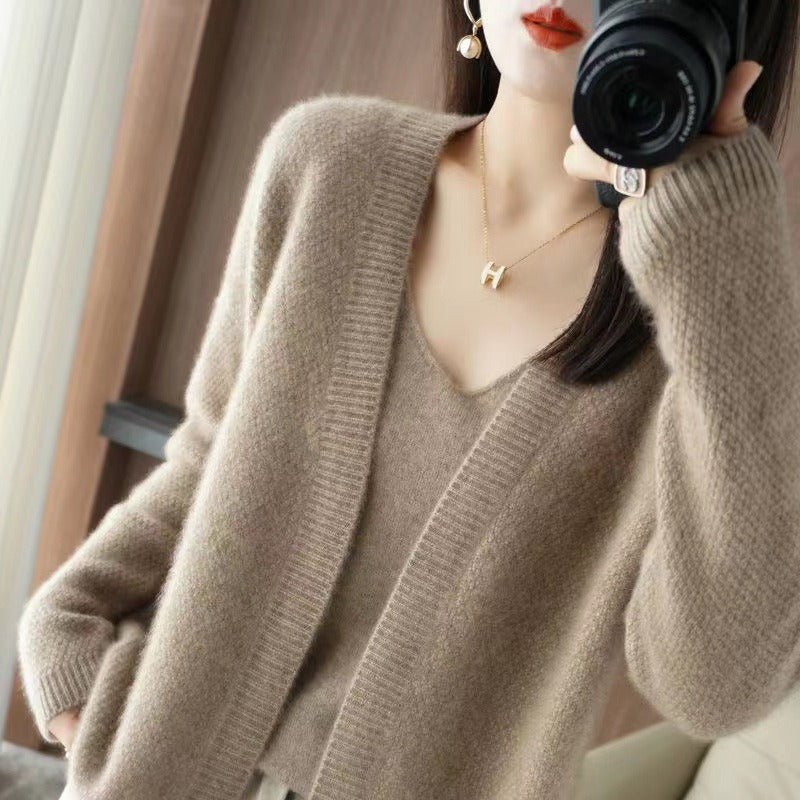 Knitted Cardigan Two-piece Sling Temperament V-neck Sweater