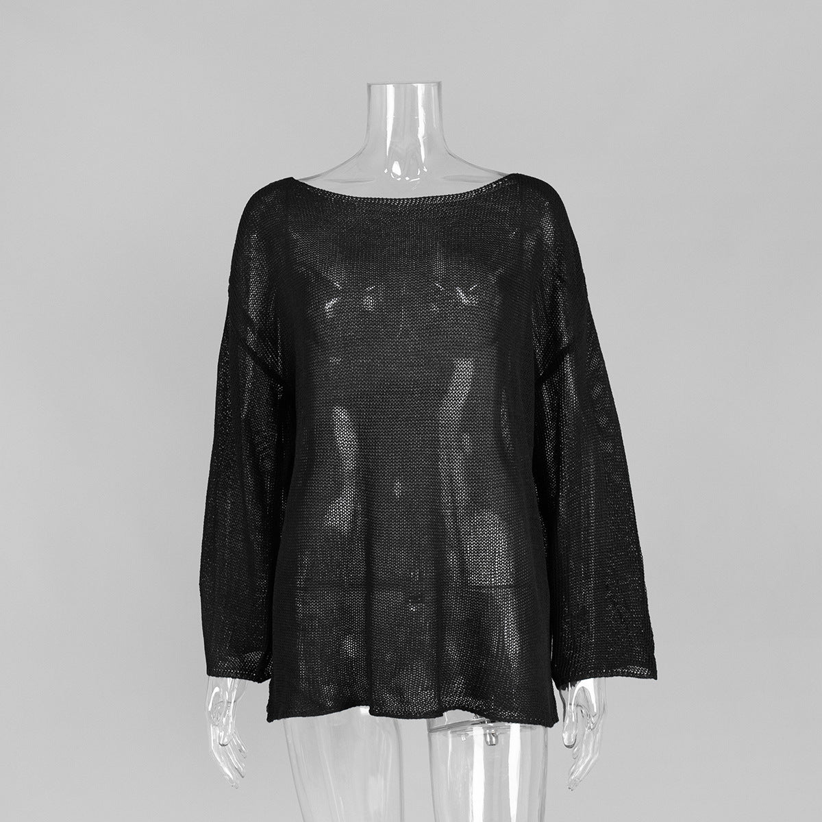 Women's Simple Solid Color Knitted Hollow-out Long-sleeved Sweater