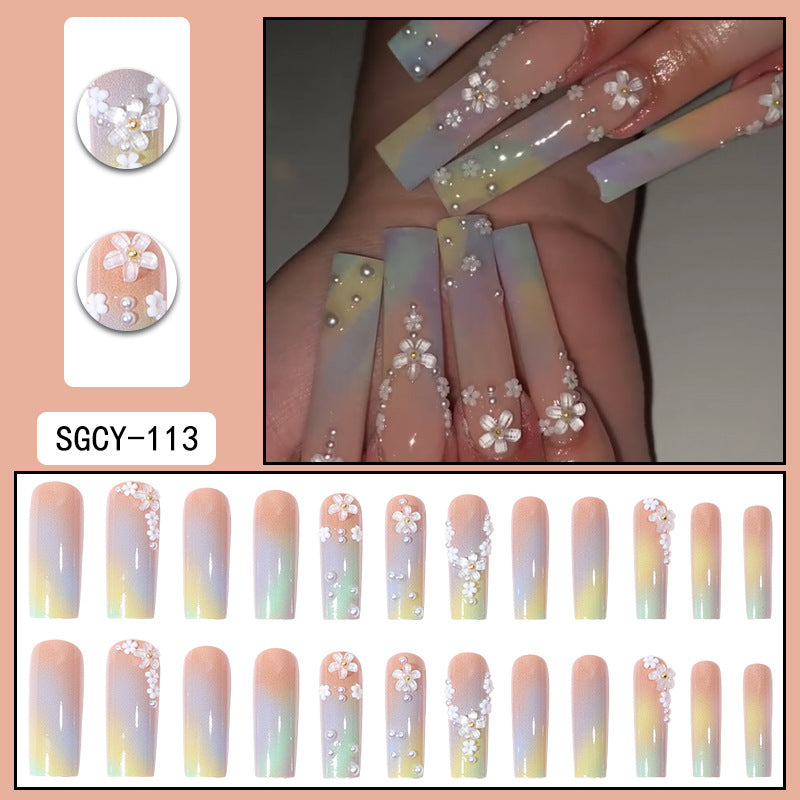 Wear Nail Long Pointed Nail Blooming Gradient Electroplating Nail Patch
