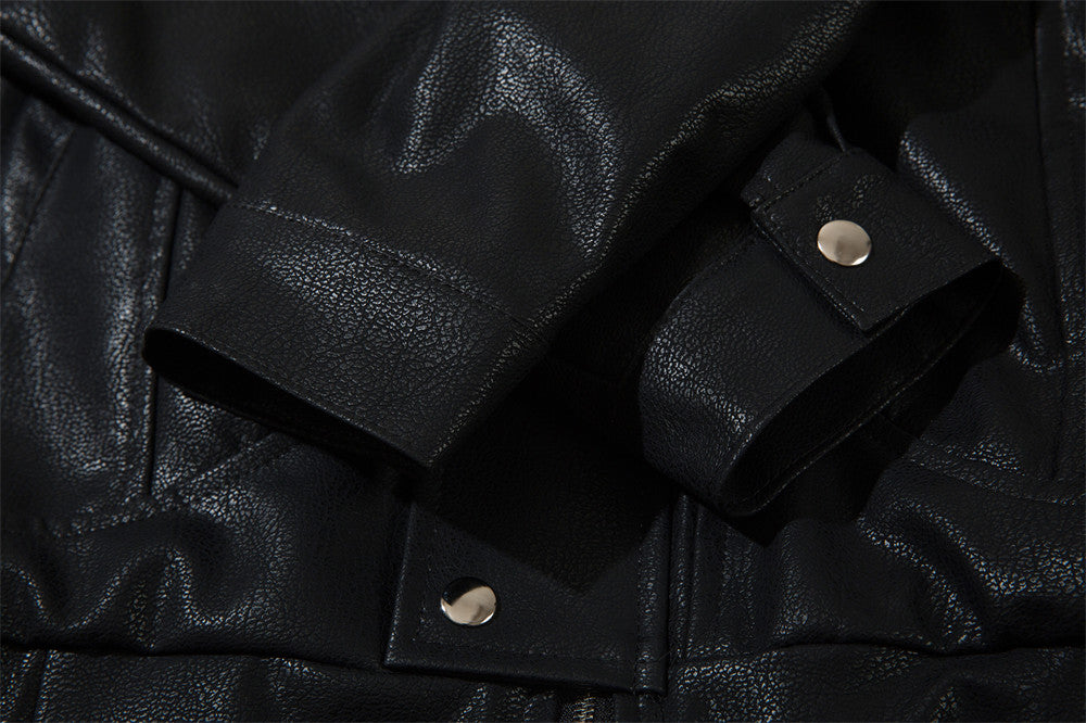 Men's Casual American Style Loose Flying PU Leather Jacket Coat