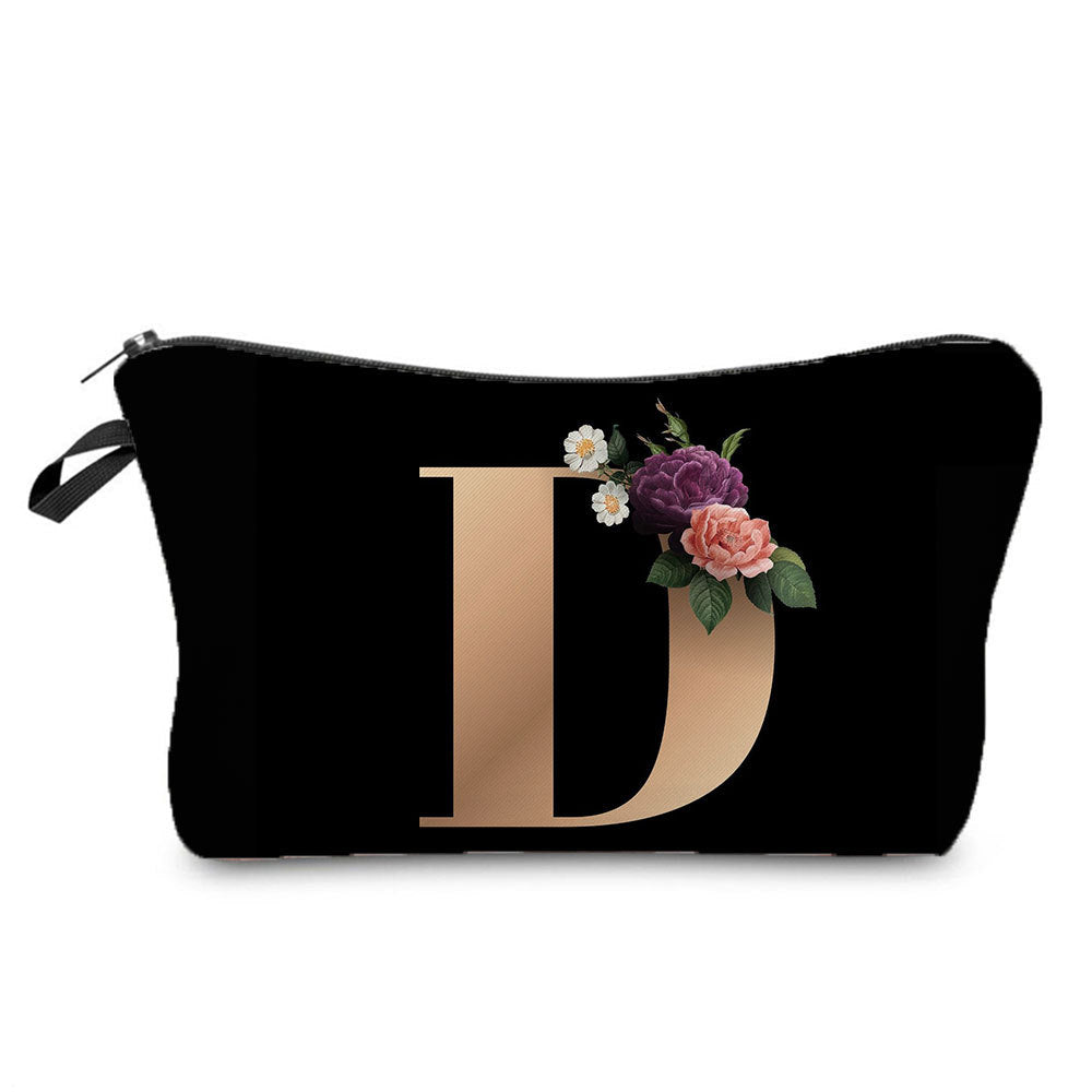 Creative Portable Toiletry Black Background Gold Letter Printing Makeup Storage Bag