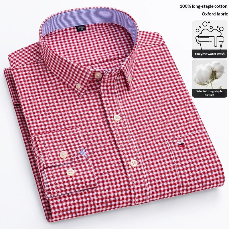 Plus-size Casual Plaid Shirt With Long Sleeves For Young And Middle-aged Men