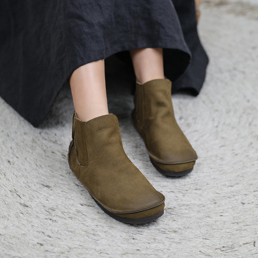 Fashion Cowhide Round Toe Elastic Boots