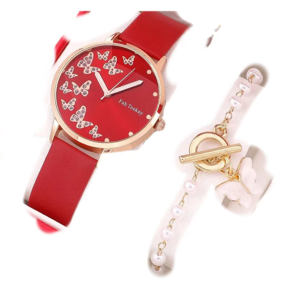 Fashion Lady Temperament Belt Watch Casual Versatile Niche Butterfly Diamond Surface Quartz Watch