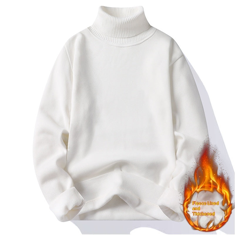 New Solid Black Knitted Mens Fleece-lined Base Layer