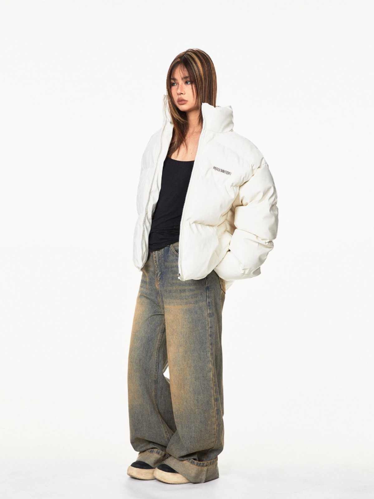 Retro Metal Label Stand Collar Simple All-match Light Coat