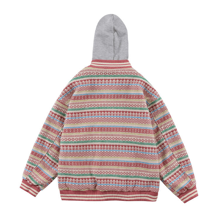 Women's Retro Woolen Striped Baseball Jacket