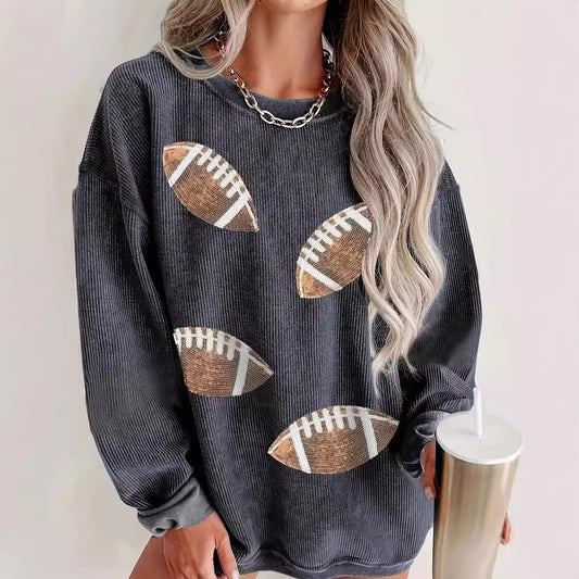 Langærmet sweatshirt med rugbygrafisk tryk og rund hals