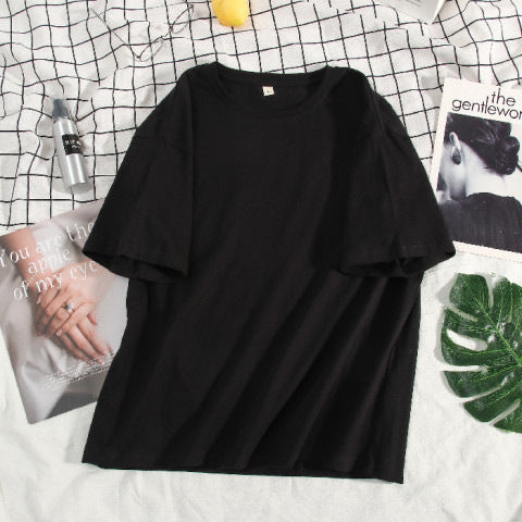 Women's Loose Solid Color Cotton Round Neck
