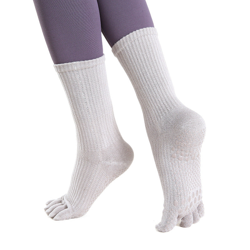 Women's Pure Cotton Non-slip Long Tube Five-finger Socks