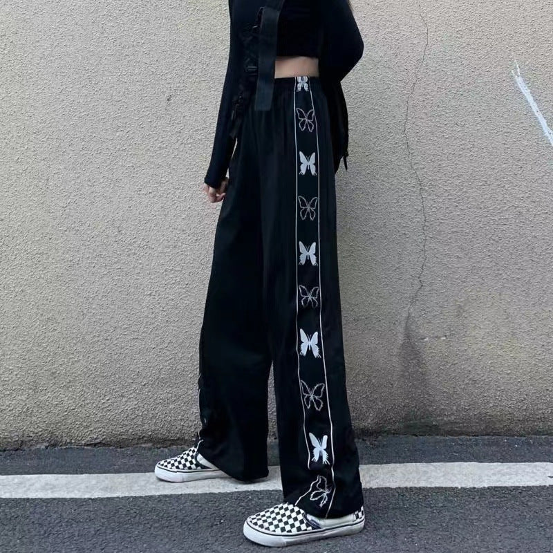Spring And Autumn Korean Style INS Trendy Retro Butterfly Print Large Size Wide Leg Casual Trousers