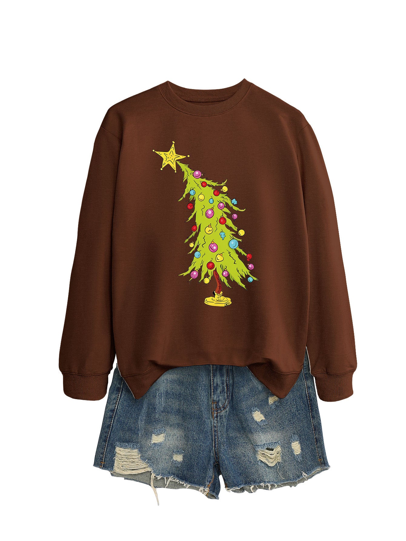 Femtakket stjerne grønne juletræ moderigtig sweater til kvinder