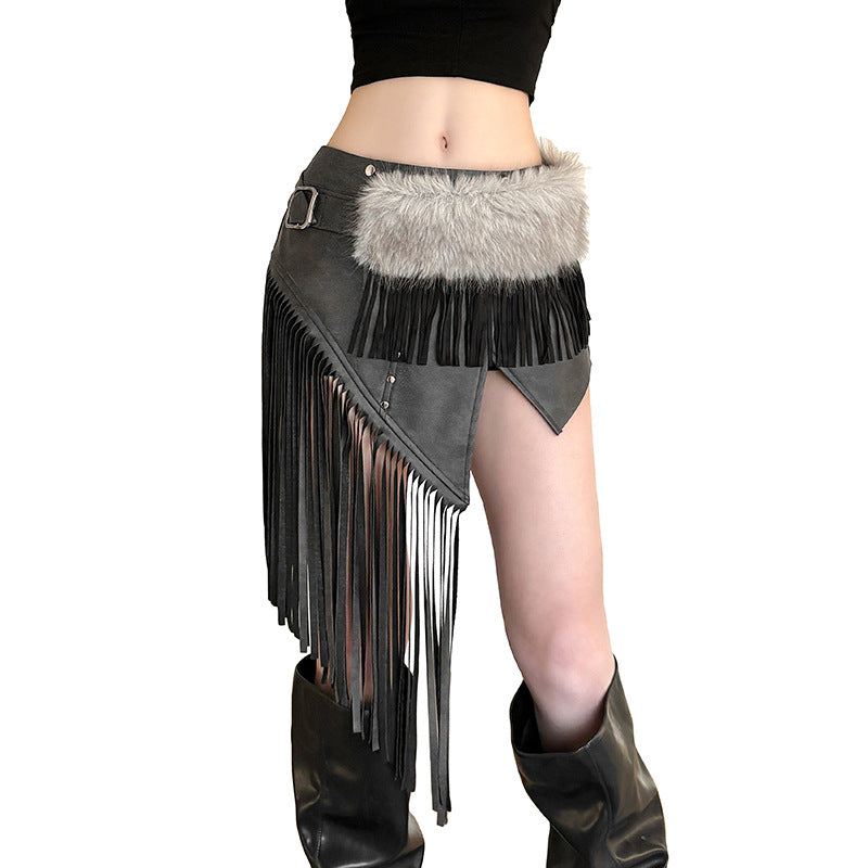 Spring Striped Waist Chain Vintage Skirt