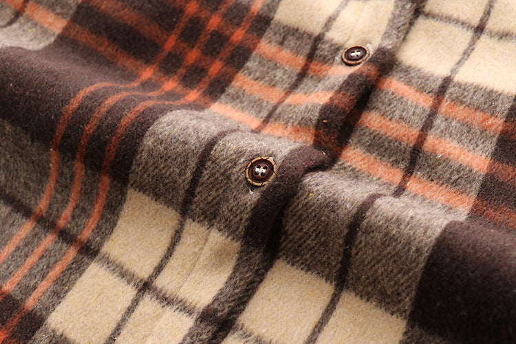 Women's Casual Small Plaid Woolen Fleece Shirt
