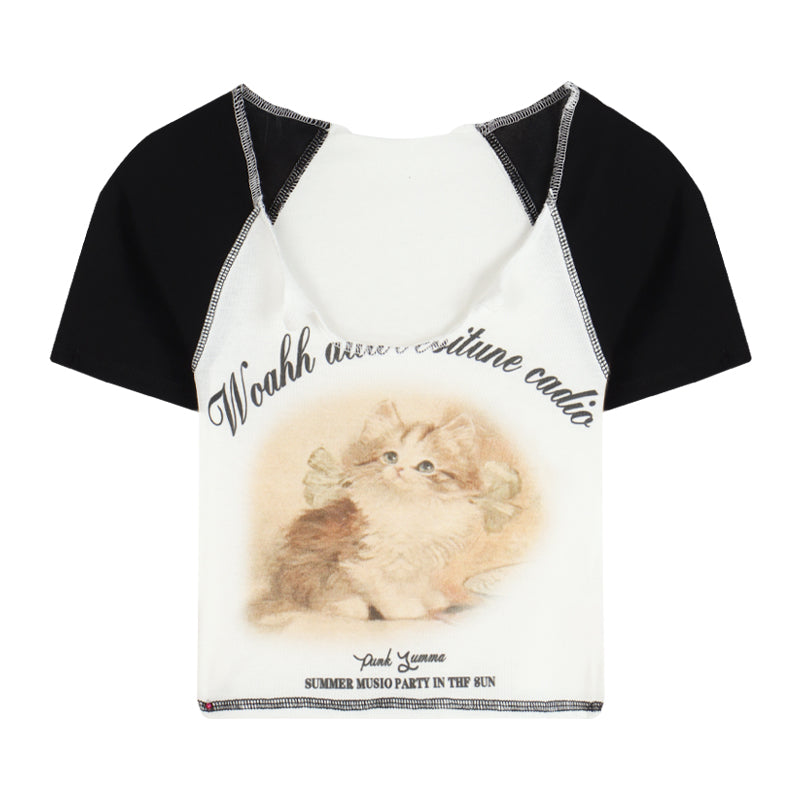 Short Printed Skinny Slim Sleeve Top