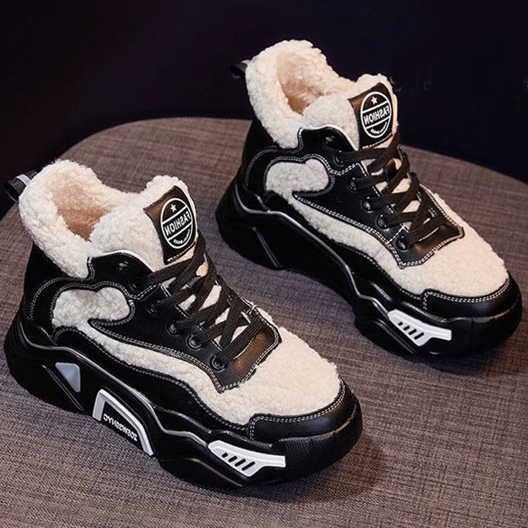 Women's Wedge Round Toe Fleece Warm Sports Padded Shoes