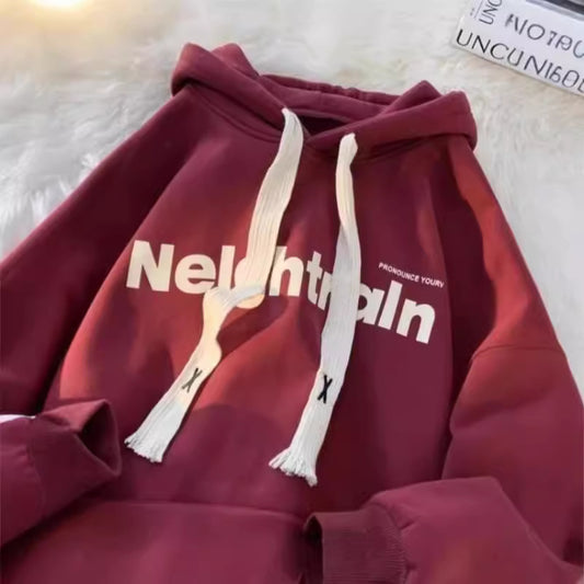 Efterår Vinter Sweater Vinrød Hættetrøje