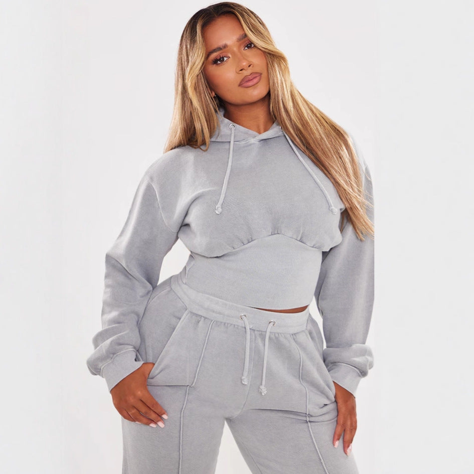 Hooded Drawstring Sweatshirt And Lace-up Pants Two-piece Set