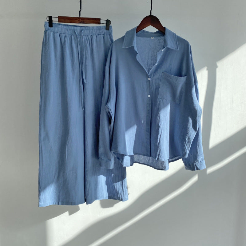 Women's 2-piece Retro Plus Size Shirt Outfit High Waist Loose Trousers