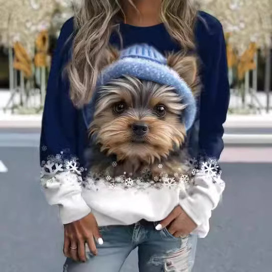 Forår 3D Sød Lille Dyreprint Mønster Rundhalset Sweater