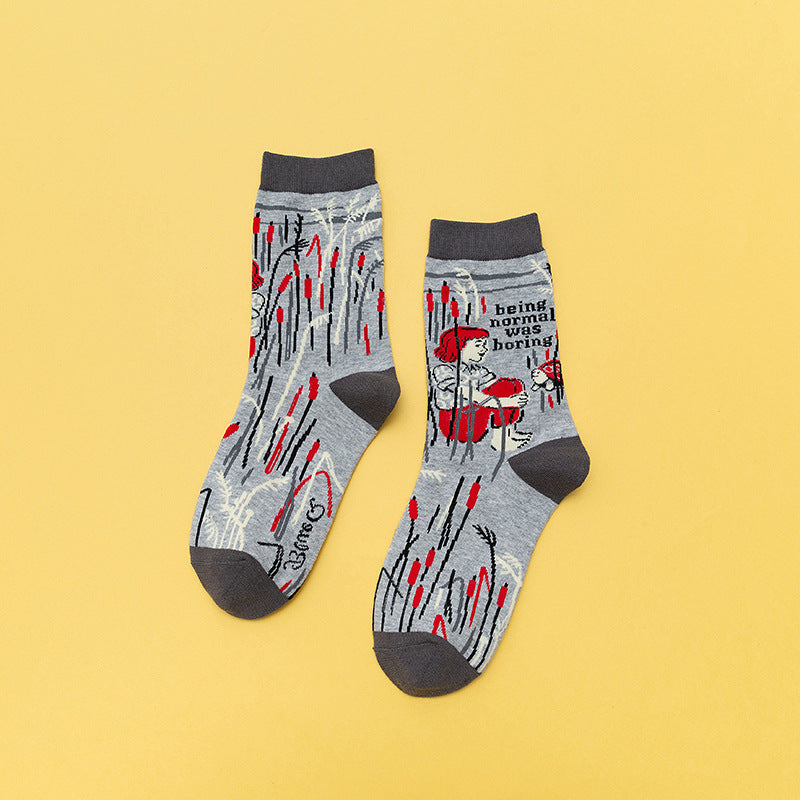 Personality Contrast Color Graffiti Women's Tube Socks Street Style Fashion Cotton Socks