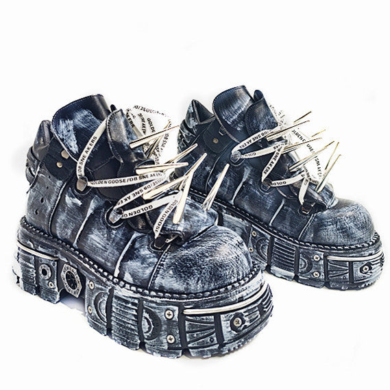 Heavy-metal Dark Rock Biker Distressed Studded Chunky-soled Shoes