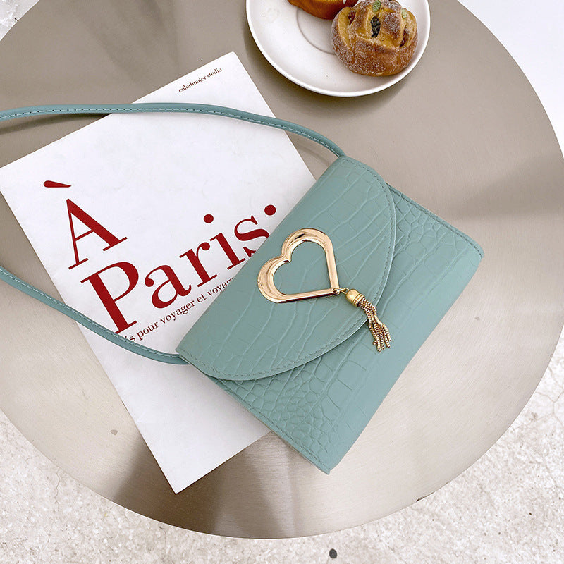 Heart-shaped Fringed Pattern Small Square Bag, One-shoulder Diagonal Candy Color Female Bag